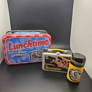 The Honeymooners Lunchtime Salt & Pepper Shakers w/ Tin Vandor